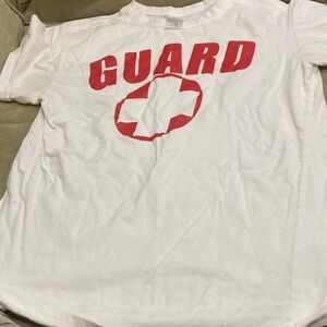 White T-Shirt with Red Guard Printed-size medium